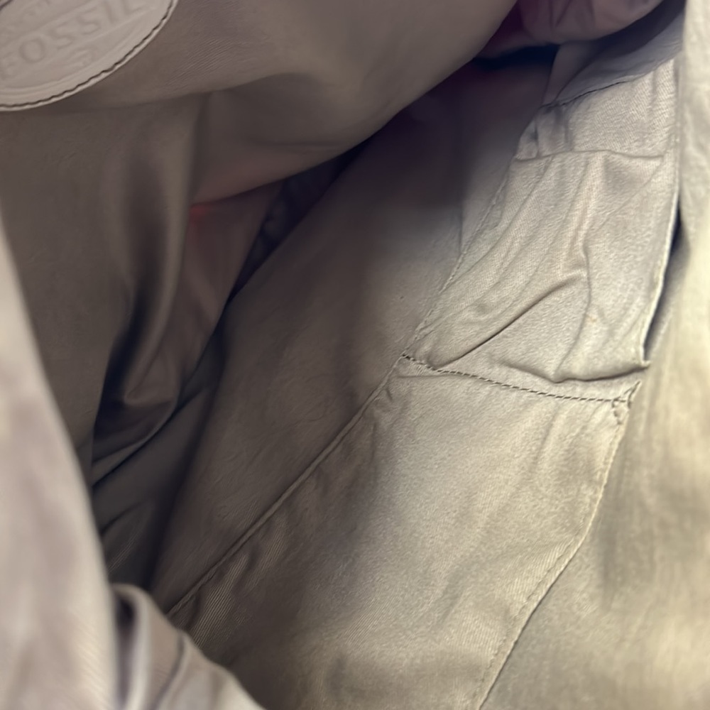 Fossil hobo shoulder and crossbody orange and tan textile bag 3 zipper closures - Picture 13 of 16